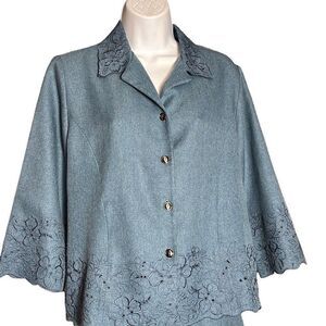 Alfred Dunner Women Petite Blazer Jacket Floral Embroidered Mallard Suit